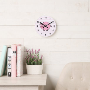 Horloge murale de cochon rose