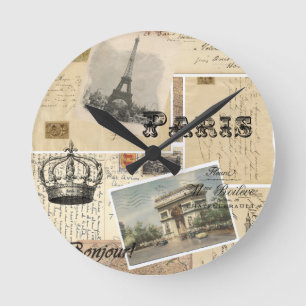 Horloge murale de collage de cartes postales franç