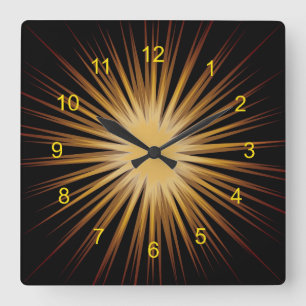 Horloge murale de conception Sunburst Or et Noir