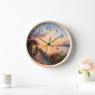 Horloge murale de coucher de soleil côtier serein 