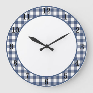 Horloge murale de cuisine de ferme à carreaux bleu