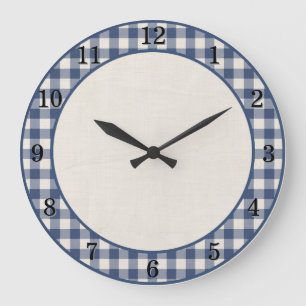 Horloge murale de cuisine de ferme en gingham bleu