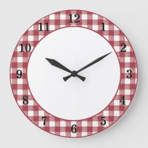 Horloge murale de cuisine de ferme en gingham roug