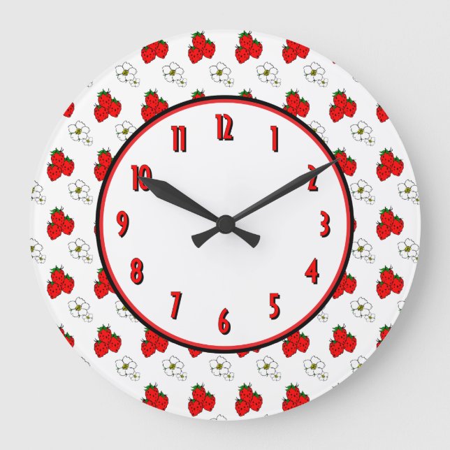 Horloge murale de cuisine rétro Fleur de Fraise (Recto)