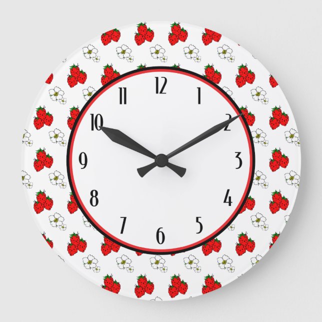 Horloge Murale de Cuisine Rétro Fleurs de Fraisier (Recto)