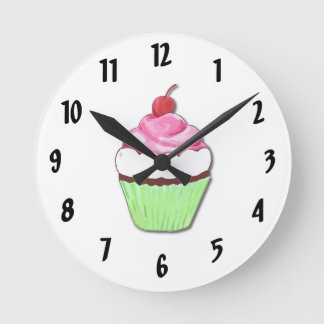 Horloge murale de Cupcake vert et rose