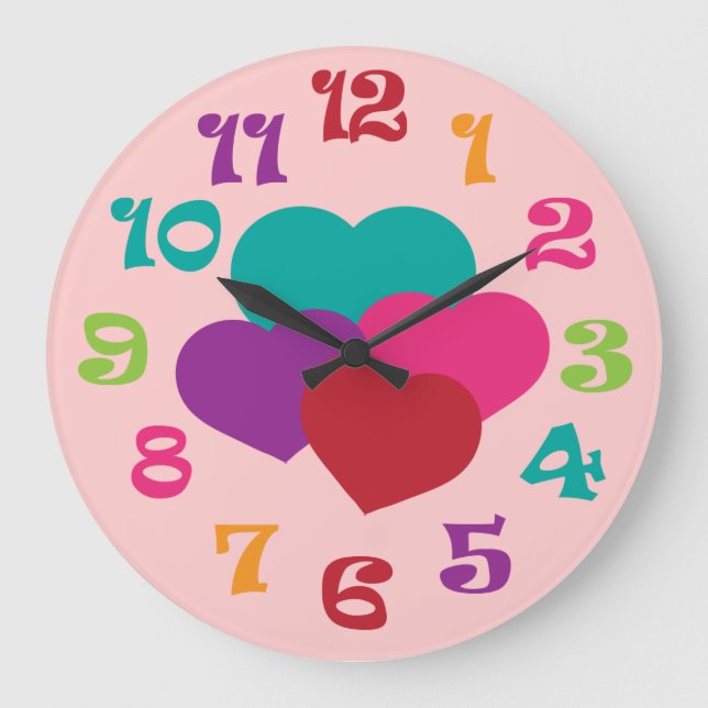 Horloge murale de filles de coeurs d'arc-en-ciel (Recto)