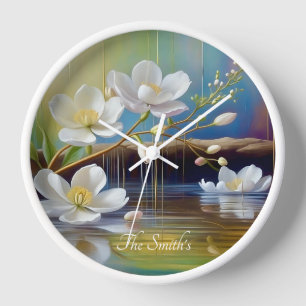 horloge murale de fleurs blanches