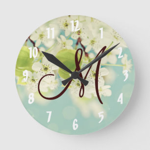 Horloge murale de fleurs de cerisier blanc