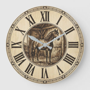 Horloge murale de grange à chevaux rustique Déco