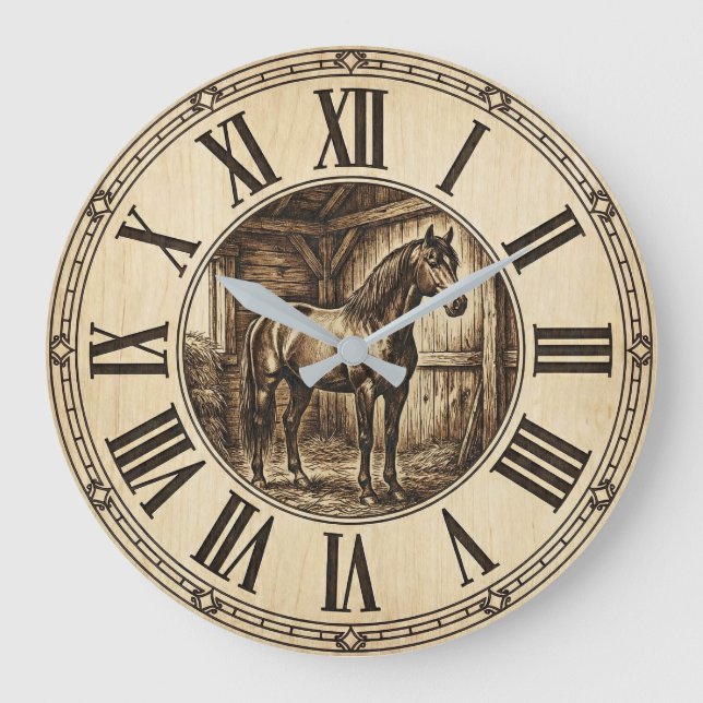 Horloge murale de grange à chevaux rustique | Déco (Recto)