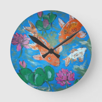 Horloge murale de Koi Amongst Lotus