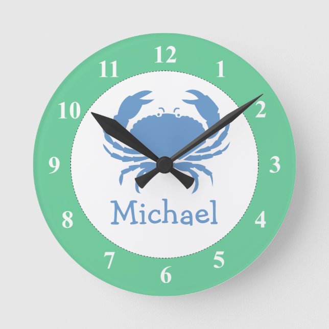 Horloge murale de la crabe bleue et nom de bébé (Recto)