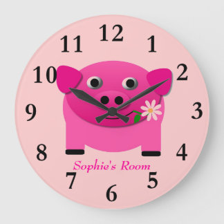 Horloge murale de la fille de porc rose personnali