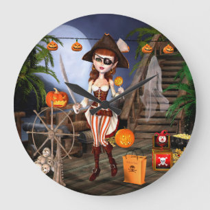 Horloge murale de la fille Pirate mignonne d'Hallo