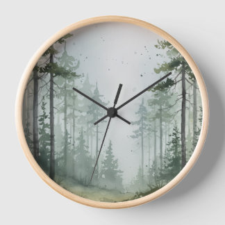 Horloge murale de la forêt de pins - Design vert e
