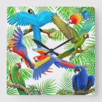 Horloge murale de la jungle de perroquets de Macaw