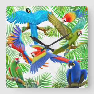 Horloge murale de la jungle de perroquets de Macaw
