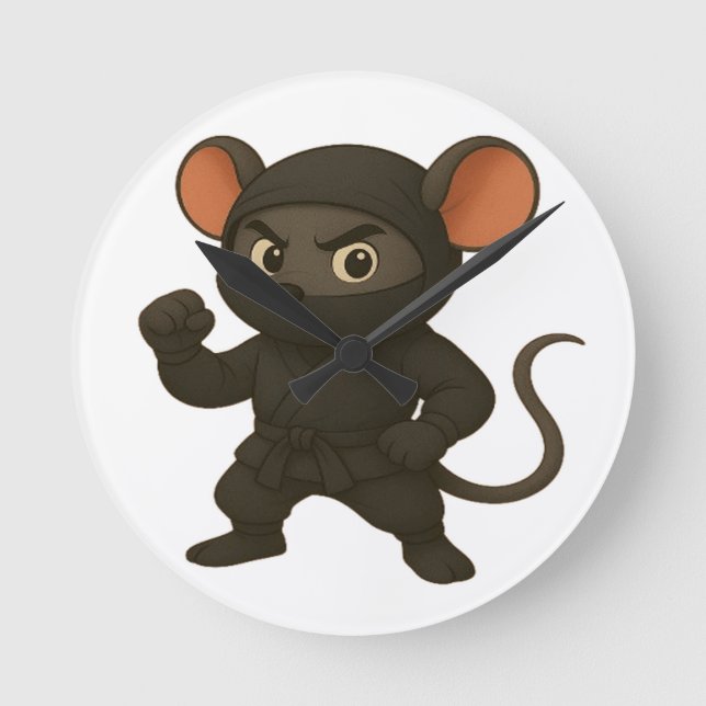 Horloge murale de la souris Ninja | Drôle Drôle Ca (Recto)