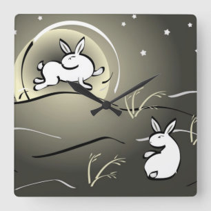 Horloge murale de lapins de lune