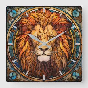 Horloge murale de lion en verre tendu