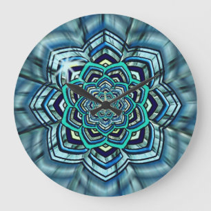 Horloge murale de Lotus Mandala Aqua et Turquoise