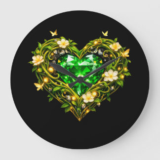 Horloge murale de luxe au cœur de vert émeraude él