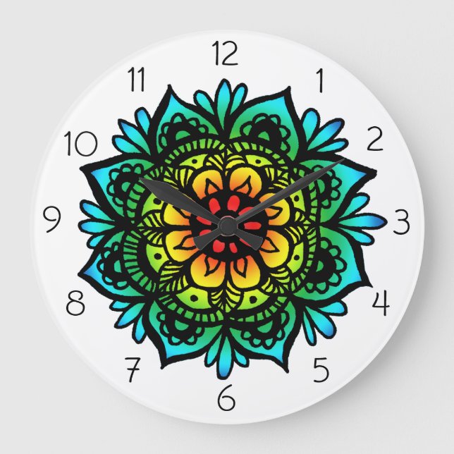 Horloge murale de Mandala colorée (Recto)