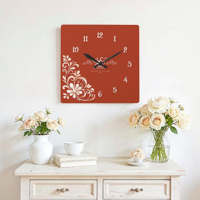 Horloge murale de mariage romantique rouge rouille (Créateur téléchargé)