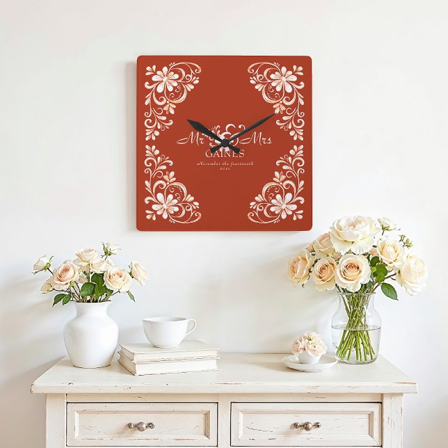 Horloge murale de mariage romantique rouge rouille (Créateur téléchargé)