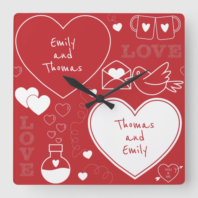 Horloge murale de motif de Valentine - blanc sur (Recto)