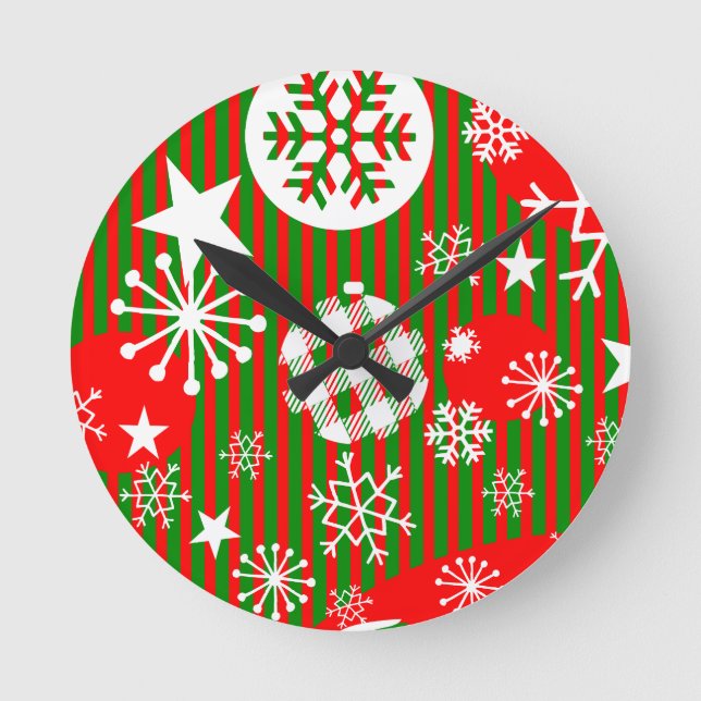 Horloge murale de Noël Joie au monde Rouge & Vert (Recto)