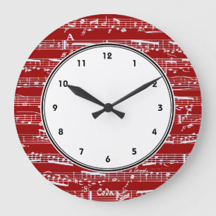 Horloge murale de notes musicales rouges avec chif