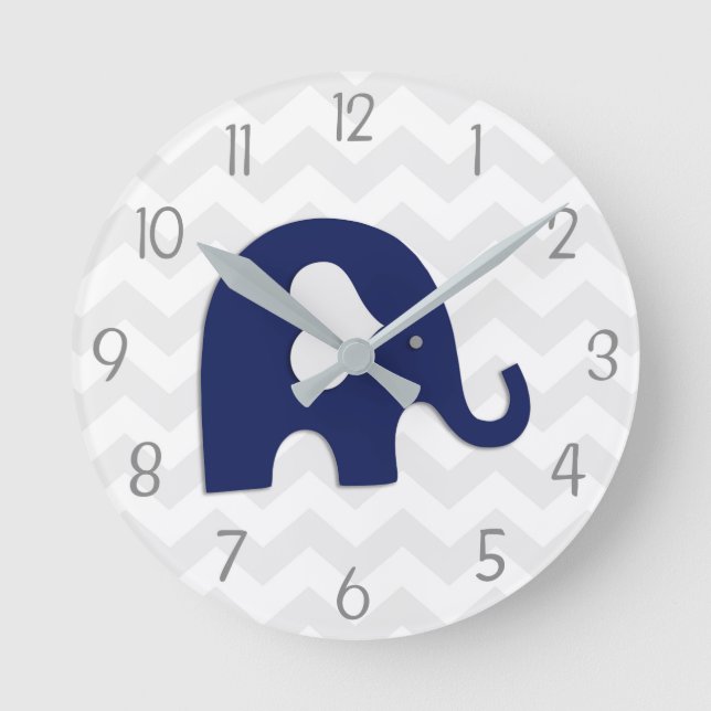 Horloge murale de nurserie éléphant gris bleu mari (Recto)