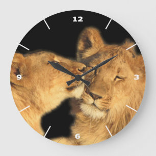 Horloge murale de paires de lion (avec le cadran