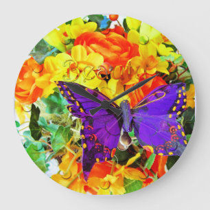 Horloge murale de papillon pourpre du jardin de fl