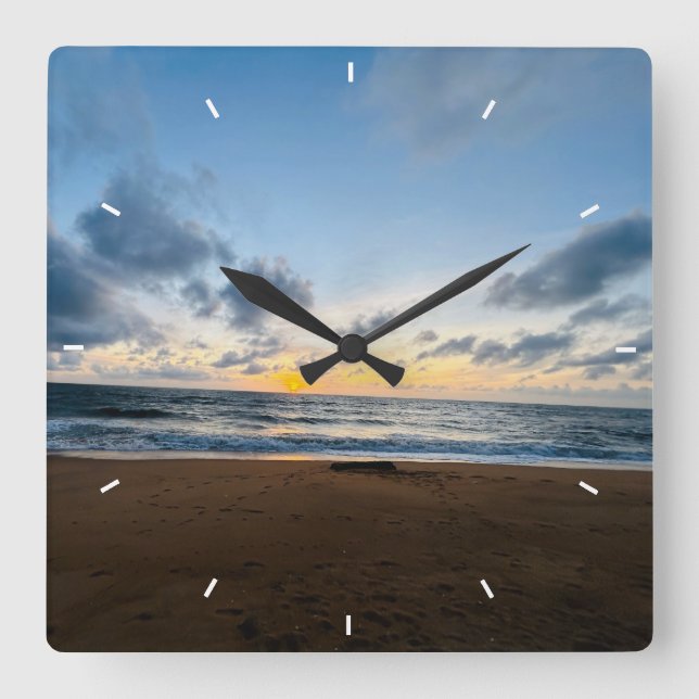 Horloge murale de plage au coucher du soleil sur l (Recto)
