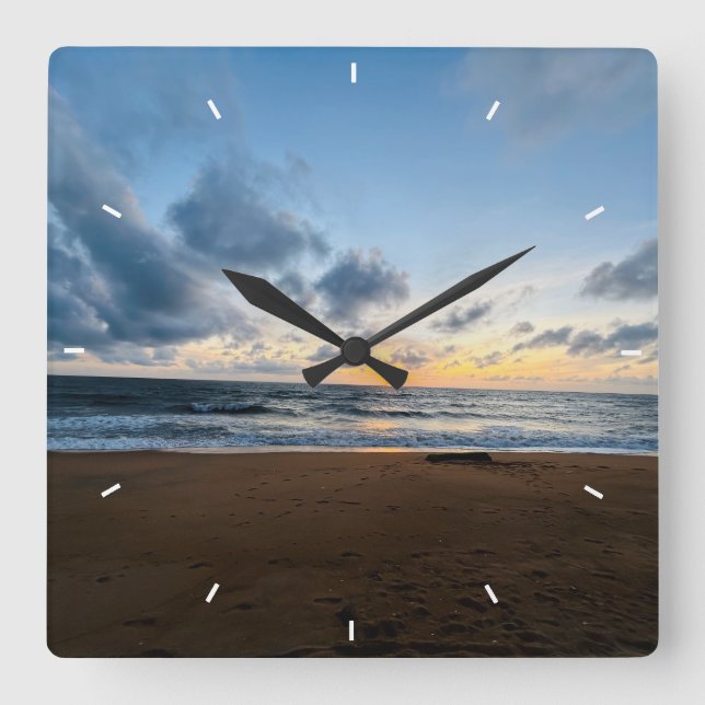Horloge murale de plage de coucher de soleil océan (Recto)