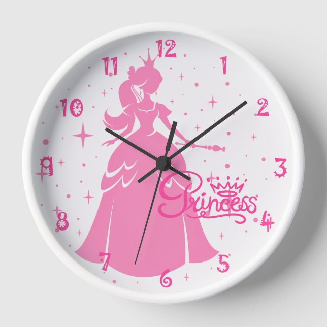 Horloge murale de princesse rose personnalisée (Recto)