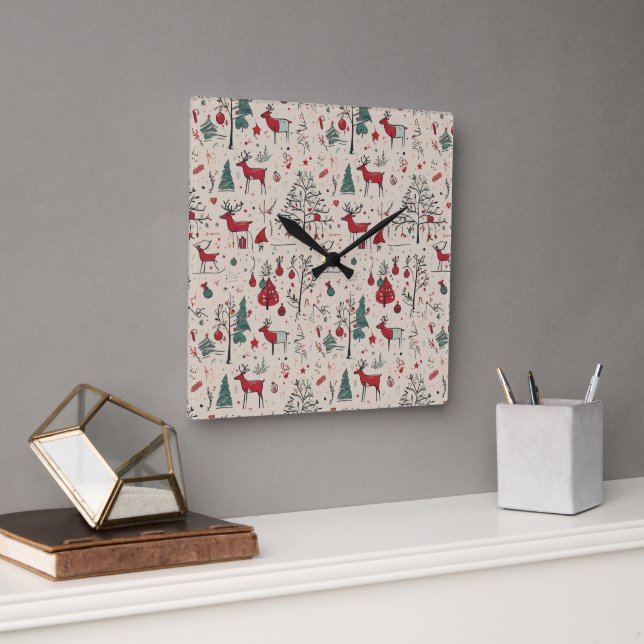 Horloge murale de rennes | Noël d'art populaire (Bureau)