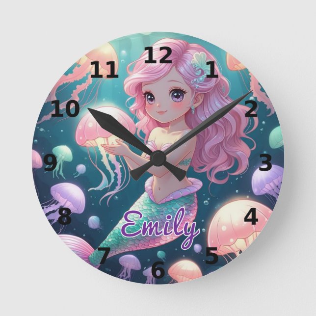 Horloge murale de sirène et méduse modifiable (Recto)