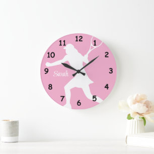 Horloge murale de tennis avec silhouette de joueus