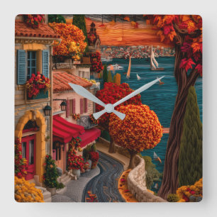 Horloge murale de village côtier d'automne
