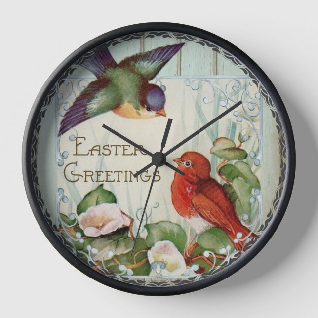 Horloge murale décorative de Pâques aux oiseaux ch (Recto)