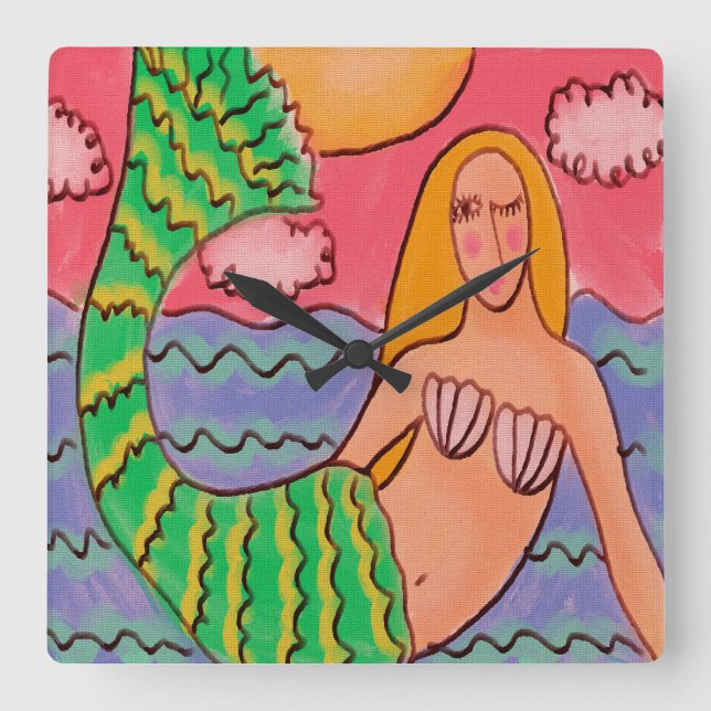 Horloge murale des Carrés de sirènes d'art Abstrai (Recto)