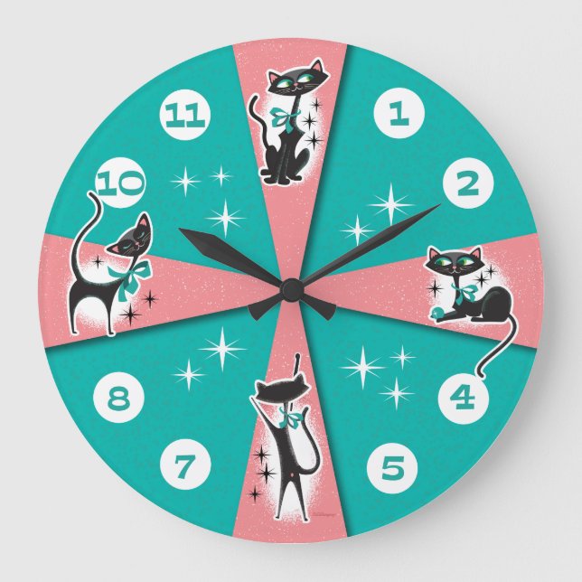 Horloge murale des chats noirs modernes du milieu  (Recto)
