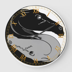 Horloge murale des chevaux Yin Yang