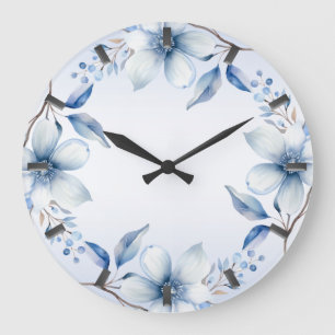 Horloge murale des fleurs bleues botaniques
