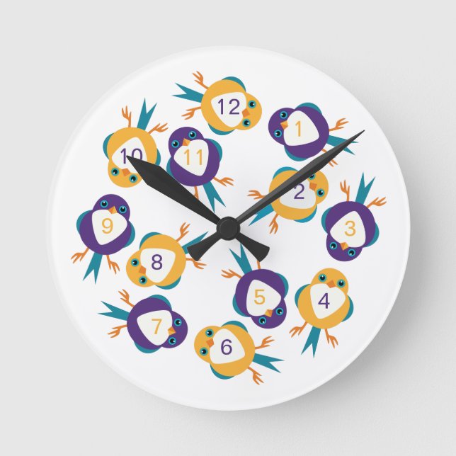 Horloge murale des oiseaux bleus et oranges (Recto)
