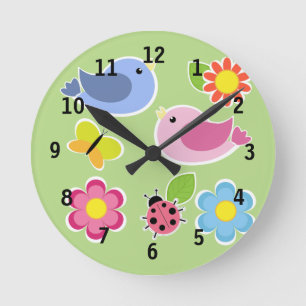 Horloge murale des oiseaux roses et bleus (moyenne